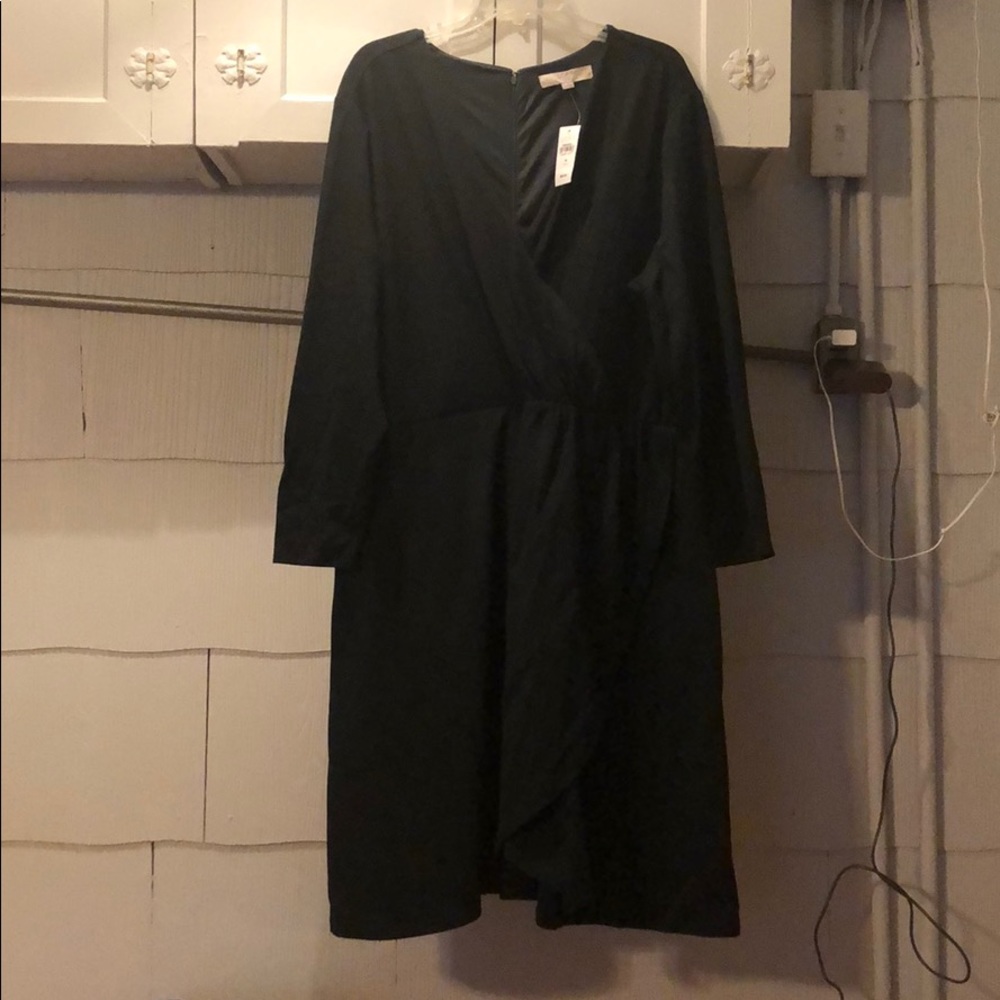 NWOT LOFT forest green faux wrap midi